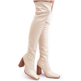 Cuissardes à talons hauts pour femmes, cuir écologique beige Orcella Cuissardes à talons hauts pour femmes, cuir écologique beige Orcella