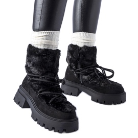Bottines noires avec fourrure décorative de Frediano le noir