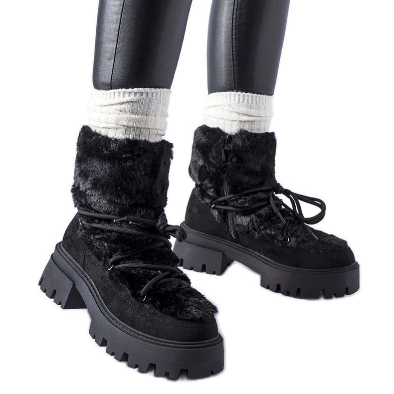 Bottines noires avec fourrure décorative de Frediano le noir