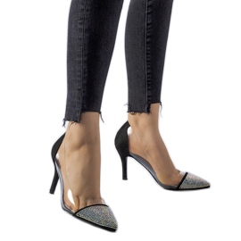 Talons hauts noirs avec zircone cubique et dégagement Laceno le noir Talons hauts noirs avec zircone cubique et dégagement Laceno le noir