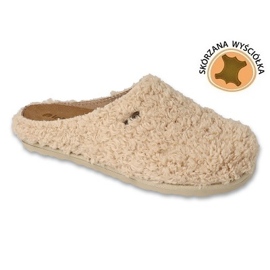 Chaussons femme Inblu avec empiècement en cuir 155D136 beige