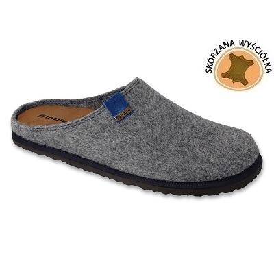 Chaussons homme Inblu avec empiècement en cuir 155M020 gris Chaussons homme Inblu avec empiècement en cuir 155M020 gris