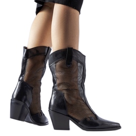 Santiags noires ajourées à talon bas de Beato