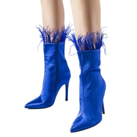 Bottines bleues ornées de plumes Selvena Bottines bleues ornées de plumes Selvena
