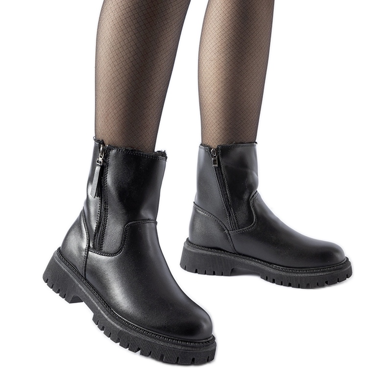 Bottes isolées noires avec deux fermetures éclair Papig le noir