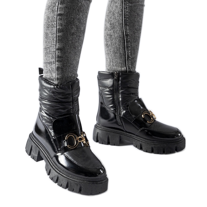 Bottes de neige vernies noires avec boucle Winter le noir