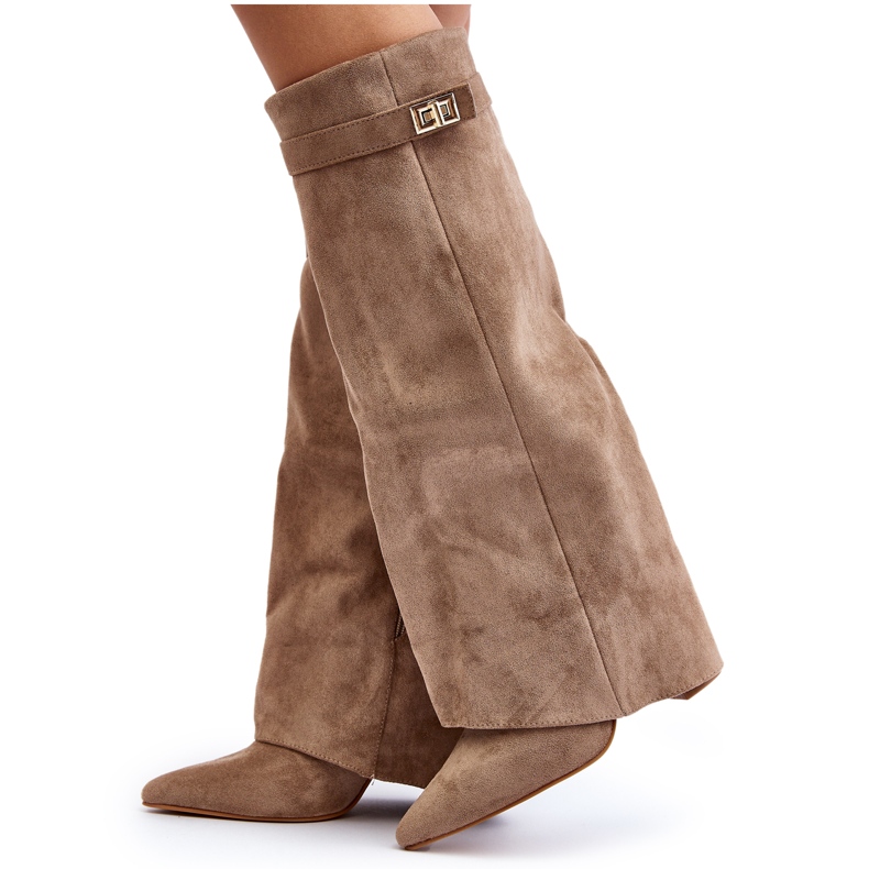 Cuissardes à talons hauts pour femmes, Beige Portora