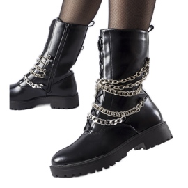 Bottines isolées noires avec chaîne Carroll