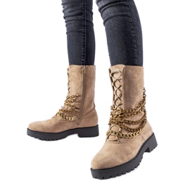 Bottines isolées beiges avec chaîne Carroll