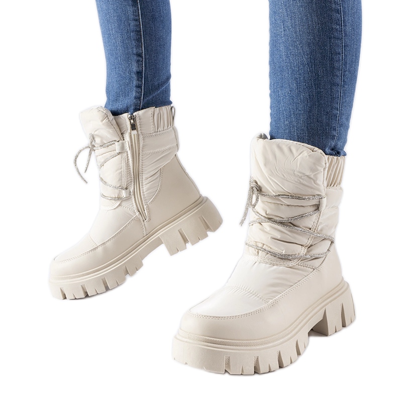 Bottines de neige beiges avec strass Pettenasco
