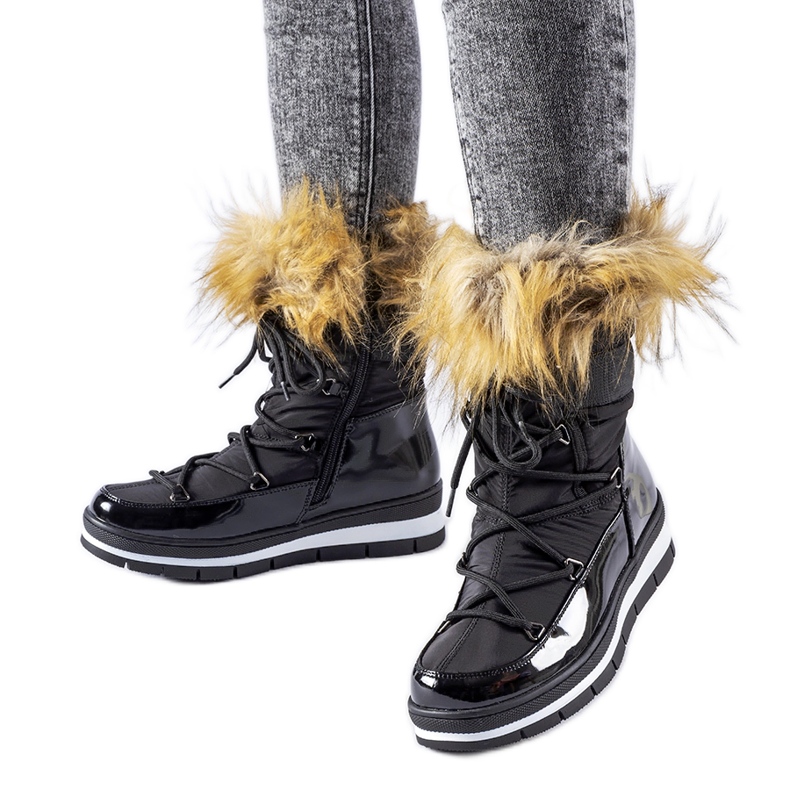 Boots de neige vernies noires avec fourrure Bow le noir
