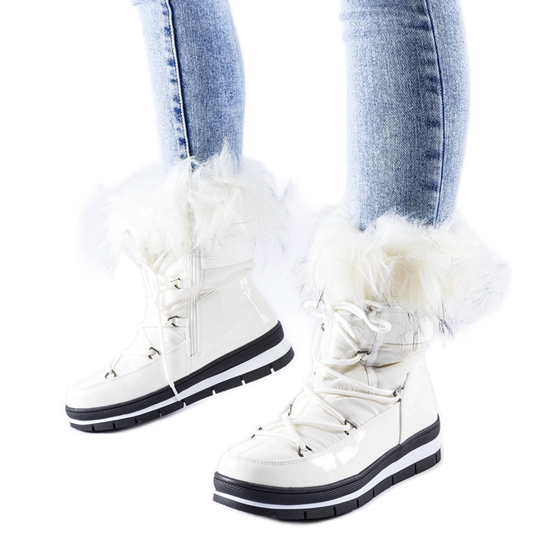Boots de neige vernies blanches avec fourrure Bow