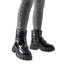 Boots de neige vernies noires avec boucle Elijah le noir