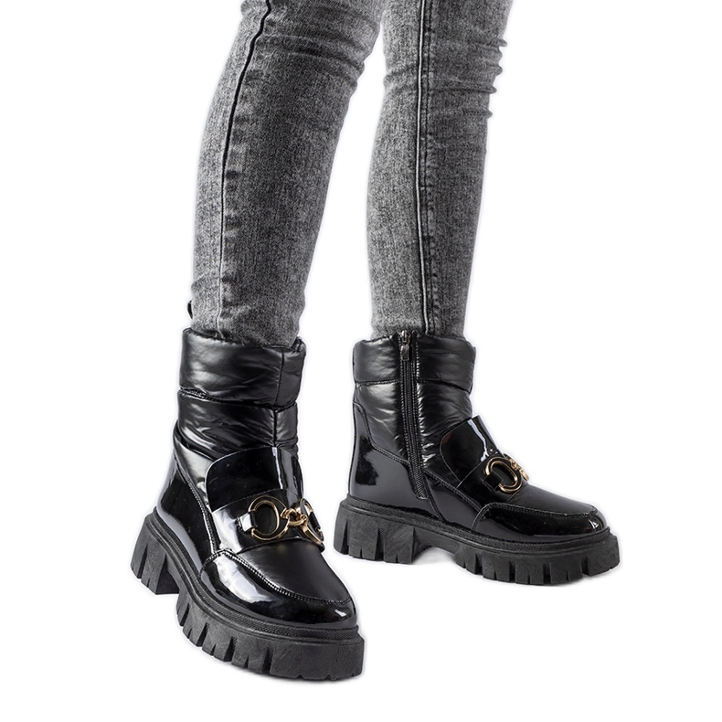 Boots de neige vernies noires avec boucle Elijah le noir
