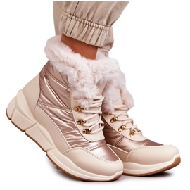NEWS Bottes de neige pour femmes en dentelle avec la fourrure légère beige