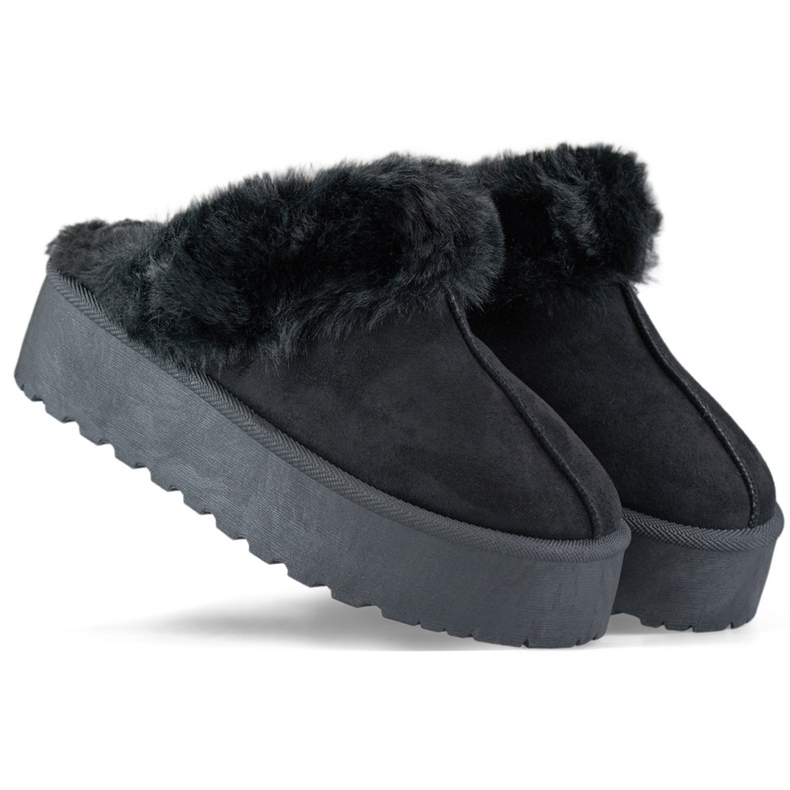 Chaussons plateforme femme noirs avec fourrure le noir
