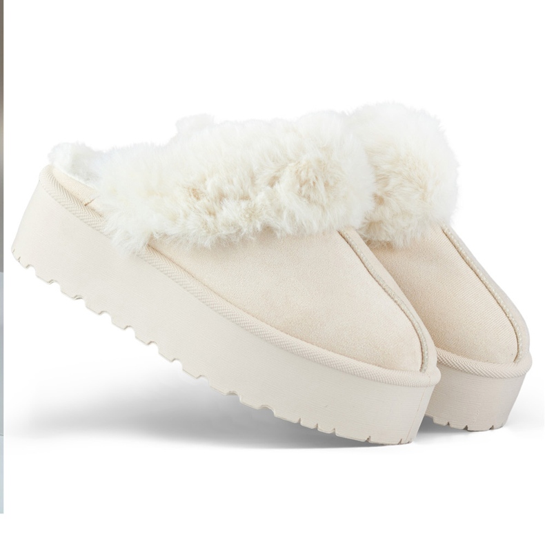 Chaussons plateforme beiges avec fourrure