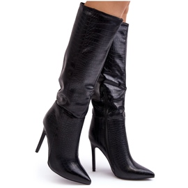 Super Mode Bottes à talons hauts pour femmes motif animal noir Mambra le noir