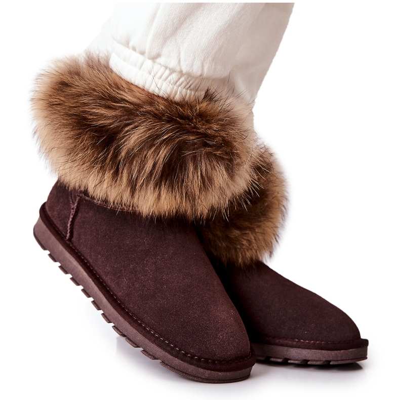 Mukluks en cuir avec fourrure pour femmes, marron brun
