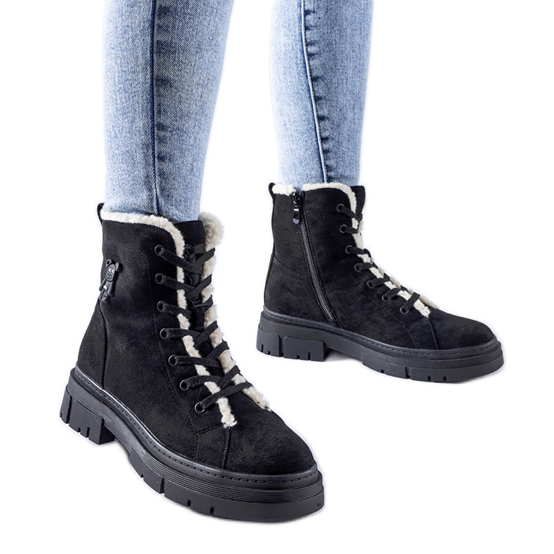 Bottines isolées noires en éco-daim Pompei le noir