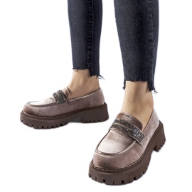 Mocassins marron ornés de strass Longuelo beige