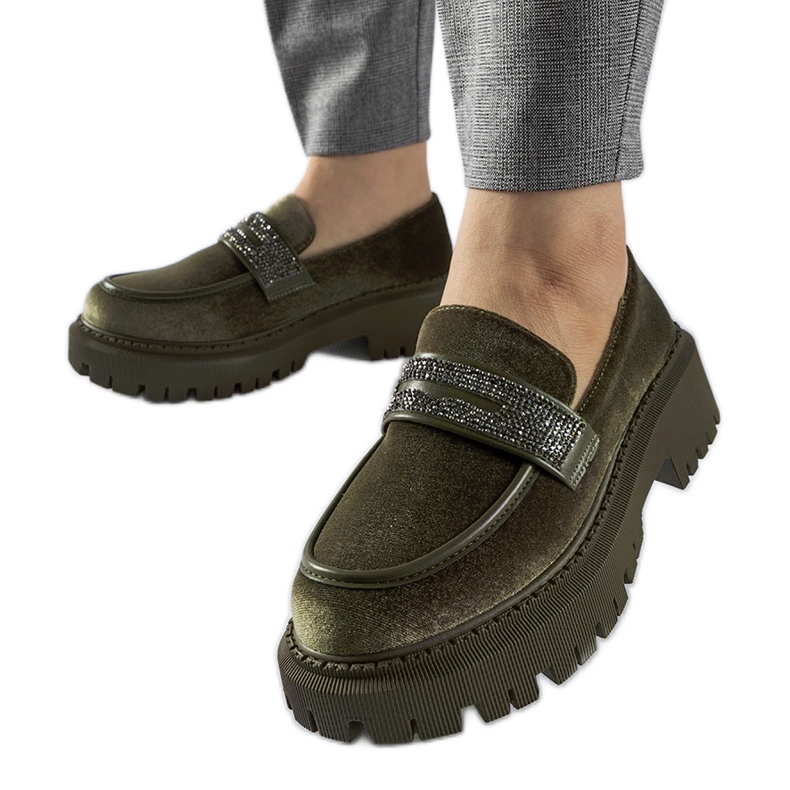 Mocassins verts ornés de strass Longuelo