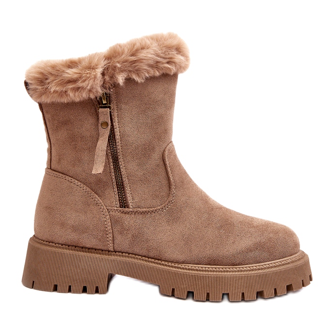 NEWS Bottes de daim des femmes avec de la fourrure beige
