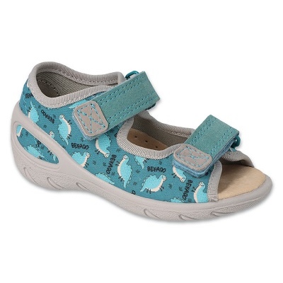 Sandales pour enfants Befado avec empiècement en cuir 063X011 dinosaures verts bleu Sandales pour enfants Befado avec empiècement en cuir 063X011 dinosaures verts bleu
