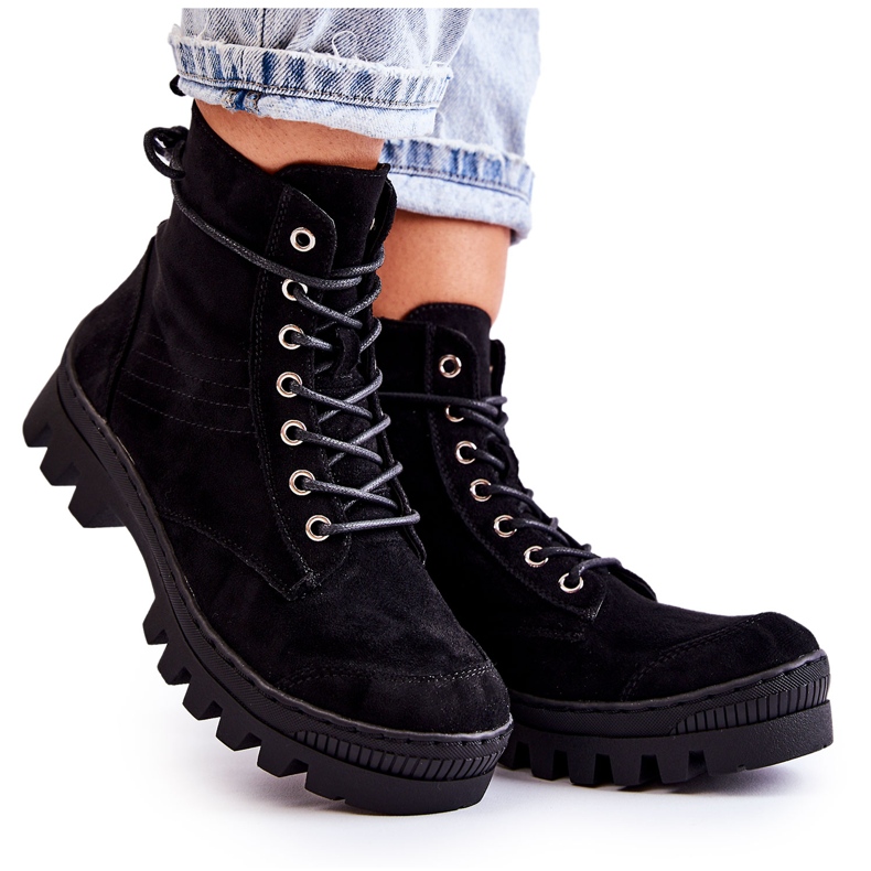 S.Barski Bottines Trapper En Daim Avec Coutures Noires le noir