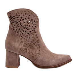 Zazoo 3166/P Bottes à Talons Hauts Ajourés Femme, Daim, Beige