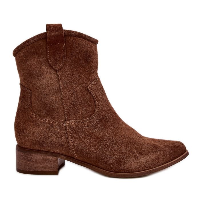 Zazoo 3329 Bottes de cowboy en daim marron à talons bas brun