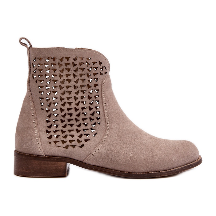 Bottines ajourées en daim Zazoo 2791, beige