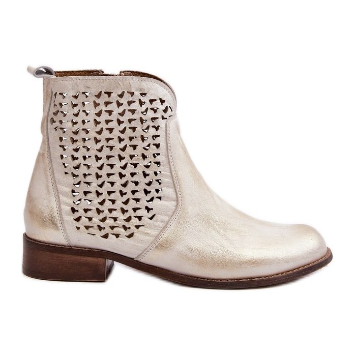 Bottines Zazoo 2791 en cuir ajouré, doré blanche