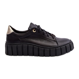 Zazoo 2919 Chaussures en cuir à semelle épaisse pour femme, noir le noir