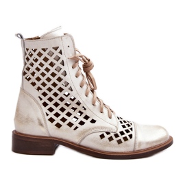 Bottines Zazoo 2695 en cuir ajouré, or brossé doré