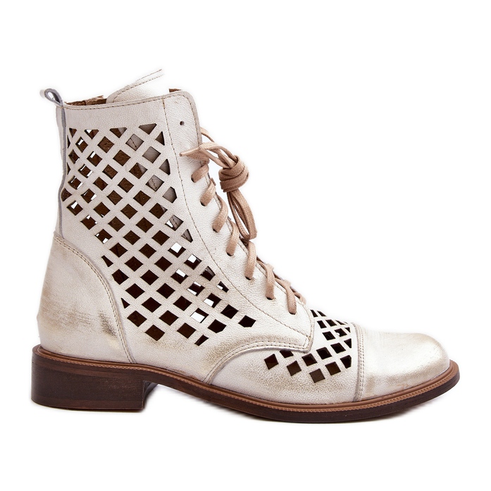 Bottines Zazoo 2695 en cuir ajouré, or brossé d'or