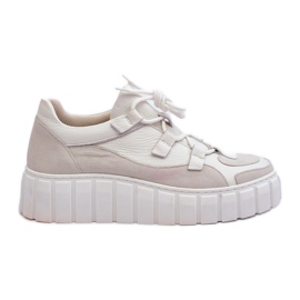 Chaussures de sport en cuir pour femmes sur la plateforme M01/1 Zazoo Beige clair Chaussures de sport en cuir pour femmes sur la plateforme M01/1 Zazoo Beige clair