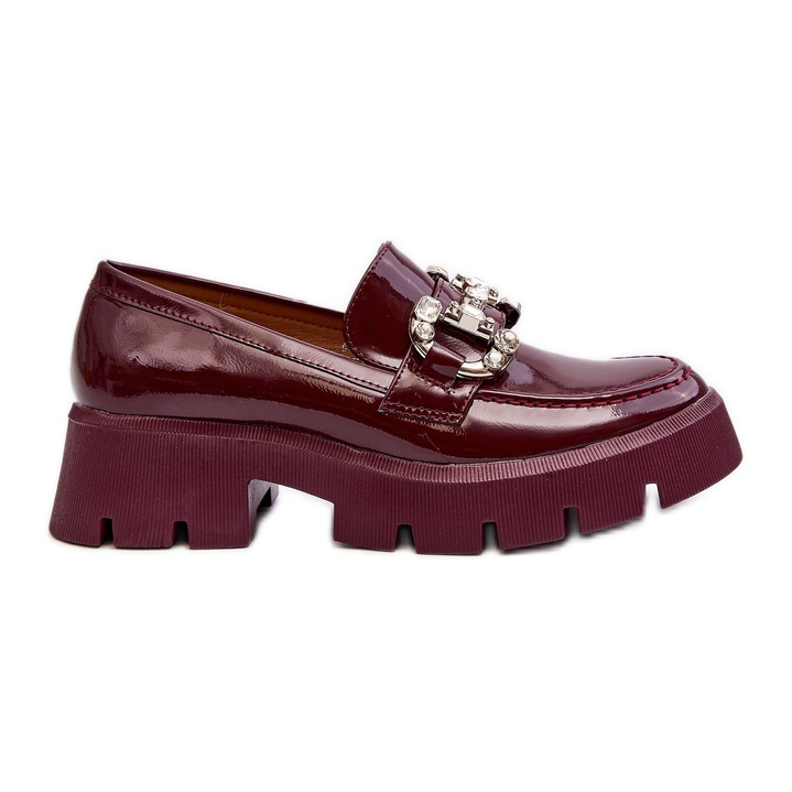 Mocassins Femme En Cuir Verni Avec Décoration, Bordeaux Arsaba rouge