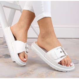 Tongs en cuir écologique blanc à boucle Big Star JJ274A309