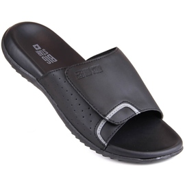 Chaussons pour hommes en cuir écologique avec velcro, noir Big Star LL174603