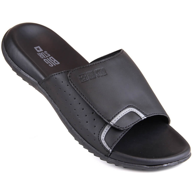 Chaussons pour hommes en cuir écologique avec velcro, noir Big Star LL174603 le noir