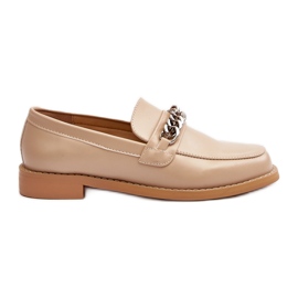 Mocassins femme en cuir écologique avec chaîne, beige Nohlies