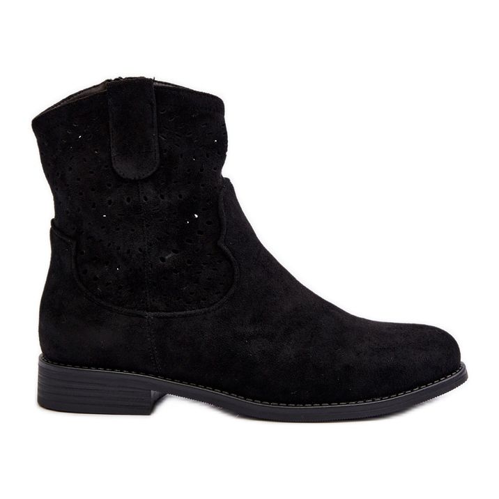 S.barski HY66-135 Bottes Ajourées Femme Sur Talons Plats Noir le noir