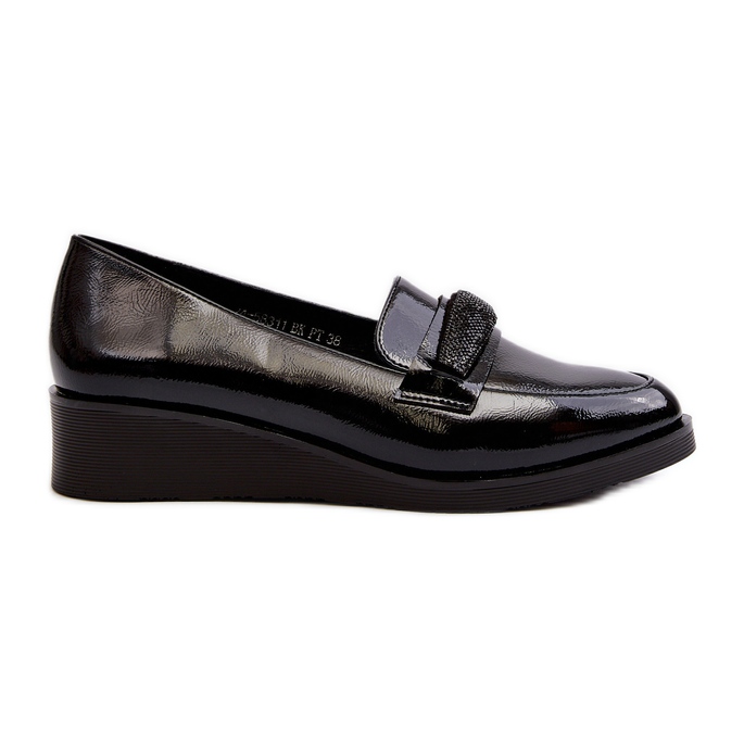 Vinceza Chaussures en cuir verni pour femmes Mocassins Noir Polike le noir