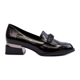 Vinceza Chaussures vernies à talons bas pour femmes, noir Marilni