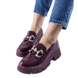 Mocassins vernis bordeaux avec strass Cezet rouge