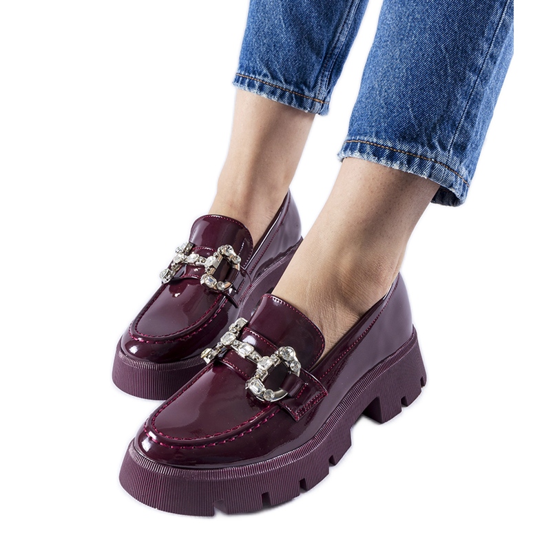 Mocassins vernis bordeaux avec strass Cezet rouge