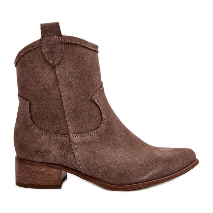 Zazoo 3329 Bottines Cowboy En Daim À Talons Bas Beige Foncé