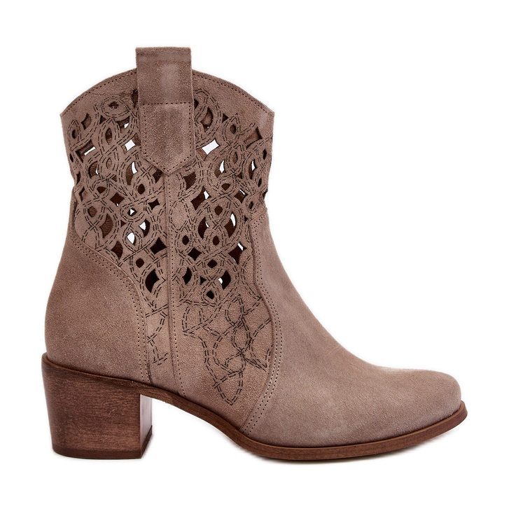 Zazoo 3394 bottes à talons hauts ajourées Cappucino pour femme beige