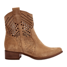 Zazoo 3305/2 Bottines Cowboy Ajourées à Talon Bas Femme Daim Beige Zazoo 3305/2 Bottines Cowboy Ajourées à Talon Bas Femme Daim Beige